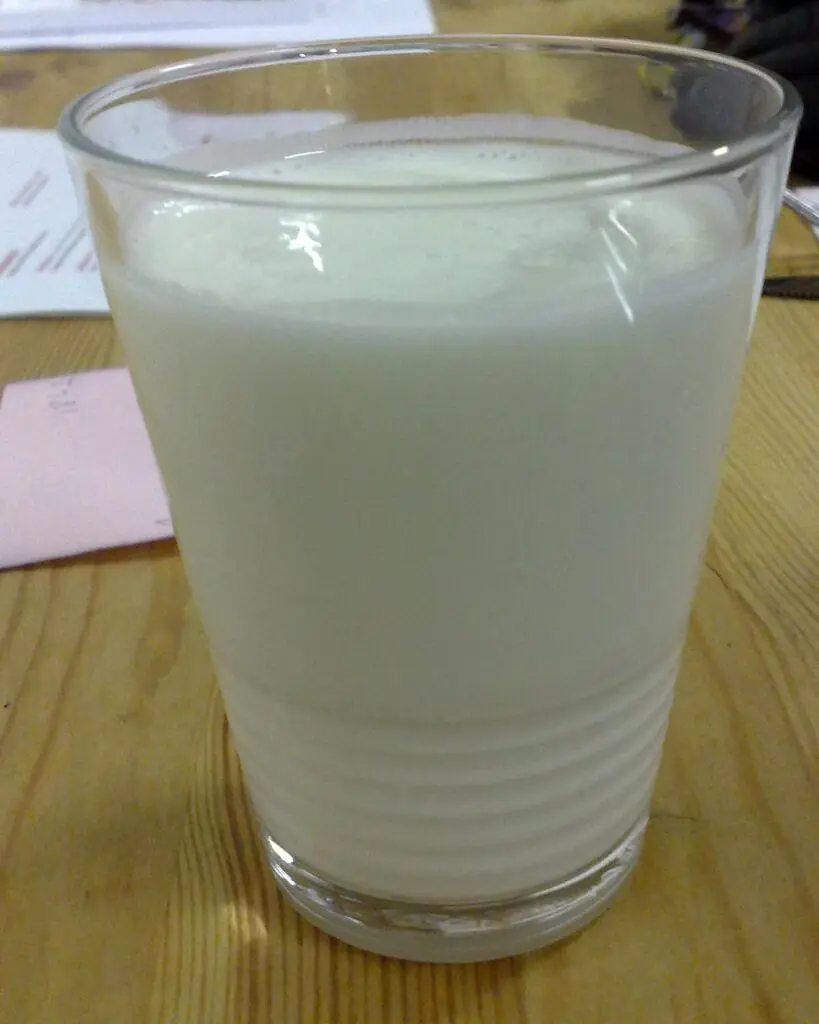 Glass of kefir, a fermented milk drink rich in probiotics